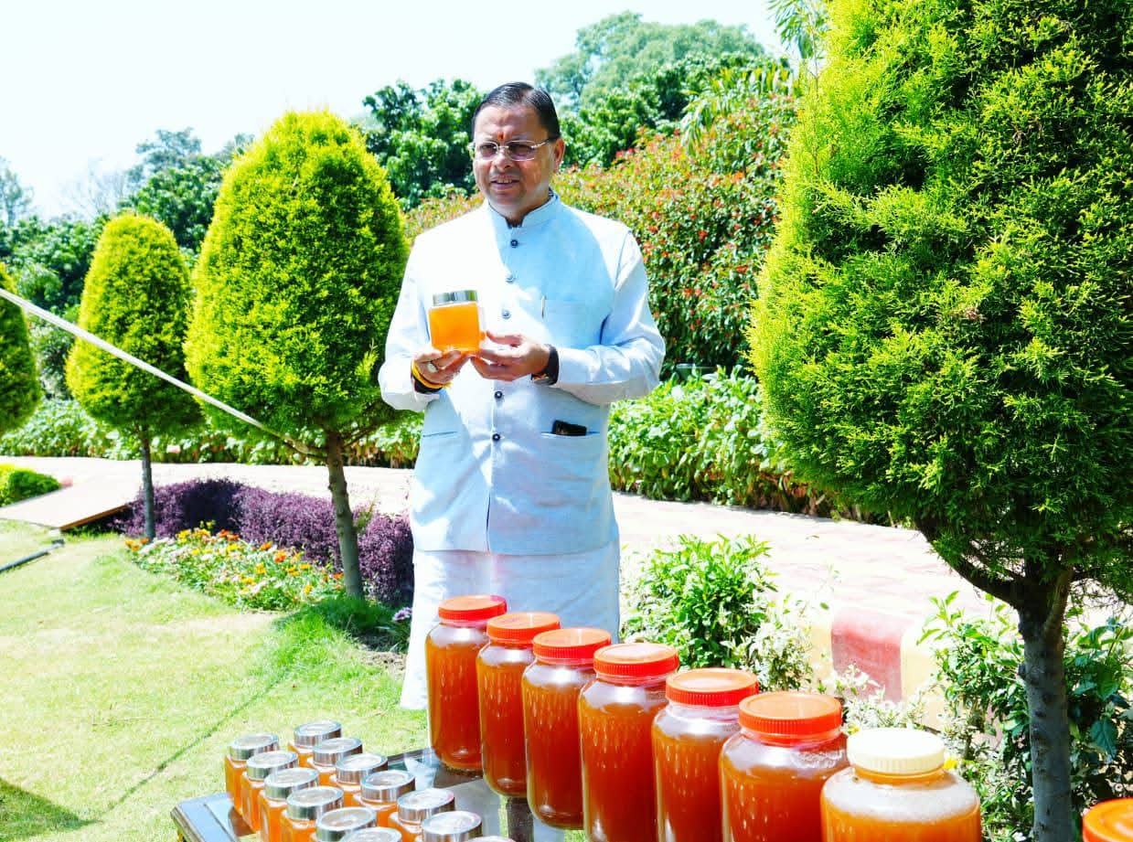 सीएम आवास में 45 दिन में 520 किलो शहद उत्पादन,सीएम धामी ने मधुमक्खी पालन को बताया रोजगार का सशक्त माध्यम